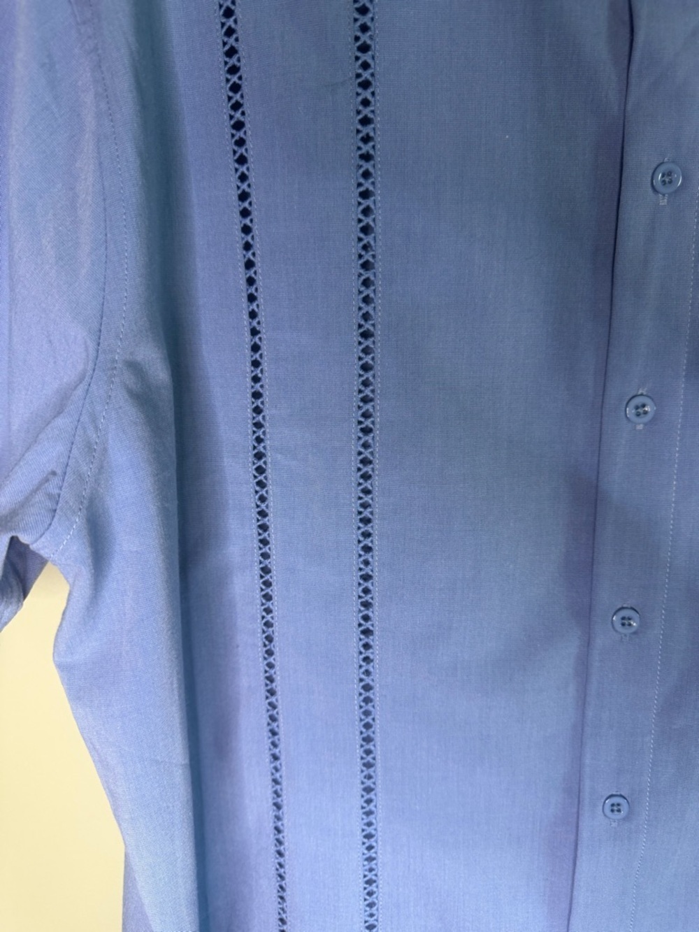 Coofandy Men's Blue Guayabera Openwork Detail Panels Cuban Short-Sleeve size XL - Picture 6 of 13